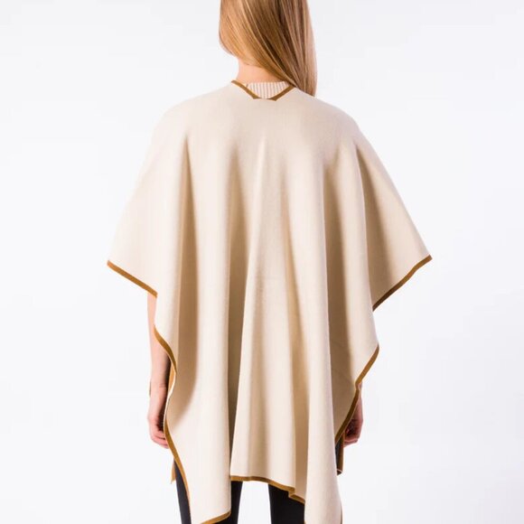 Kerisma Karyn II Wrap Reversible Shawl Sweater Poncho Two Tone Tan Ecru Tobacco - Picture 2 of 12